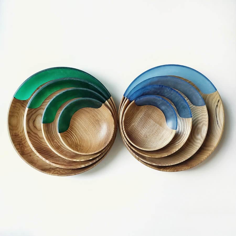 Houten Set Kommen - Azur Blue - cocun.world